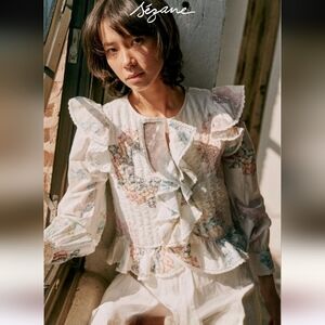 SÉZANE × SEA NY Axel Ivory Blouse Jacket Patchwork Ruffle Front NWT RARE